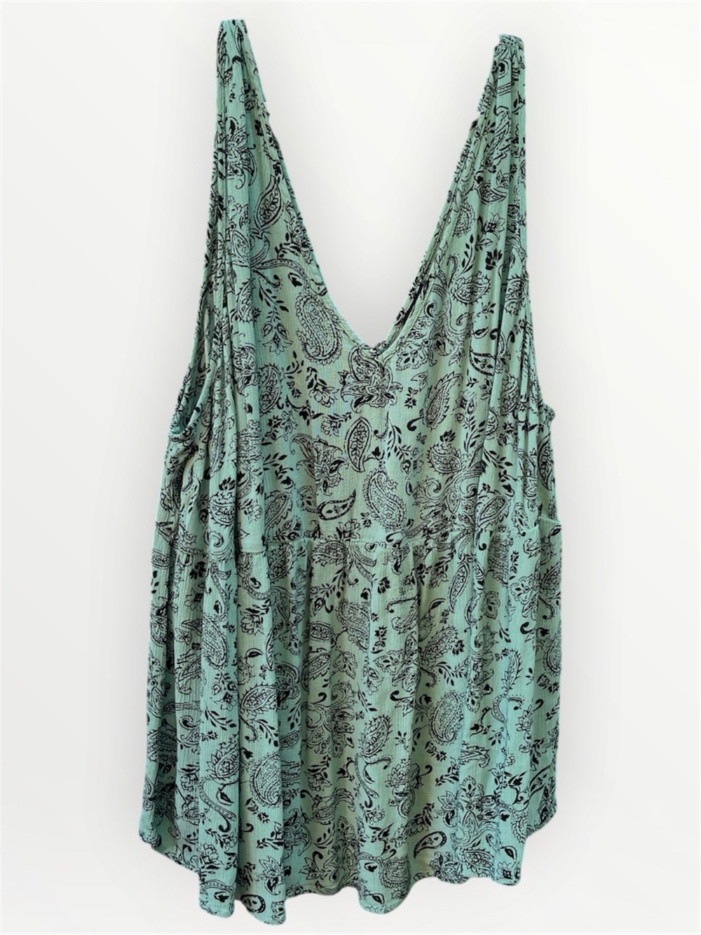 Torrid Light Green Mint Paisley Babydoll Rayon Tank Top Lace up Back